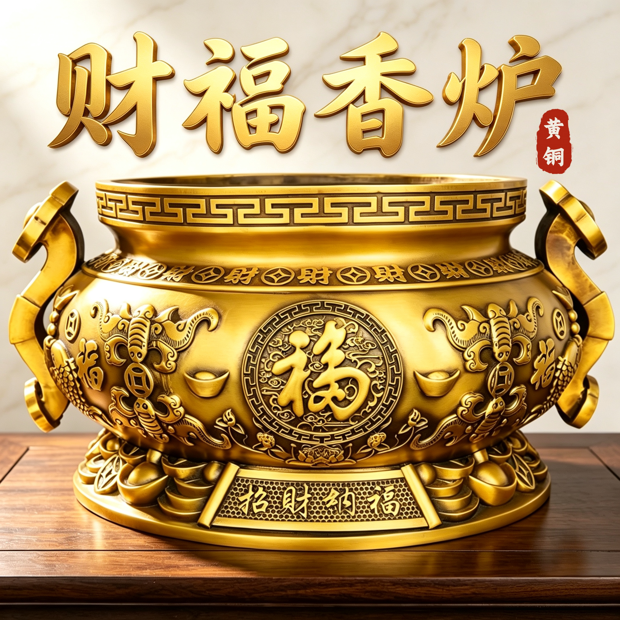 黄铜招财纳福大号香炉供奉