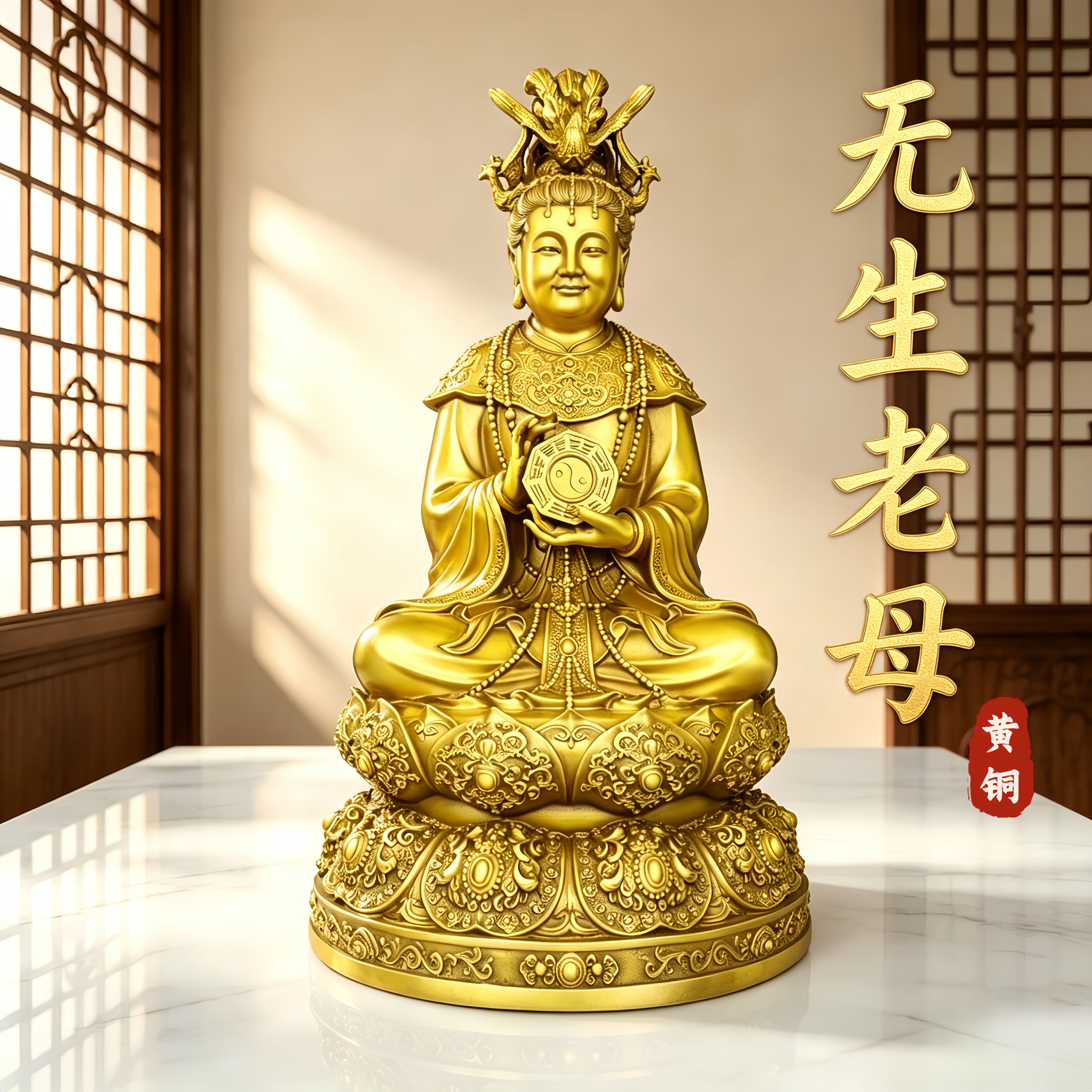 纯黄铜无生老母铜像骊山老母无极老母大号工艺品太极八卦神像摆件