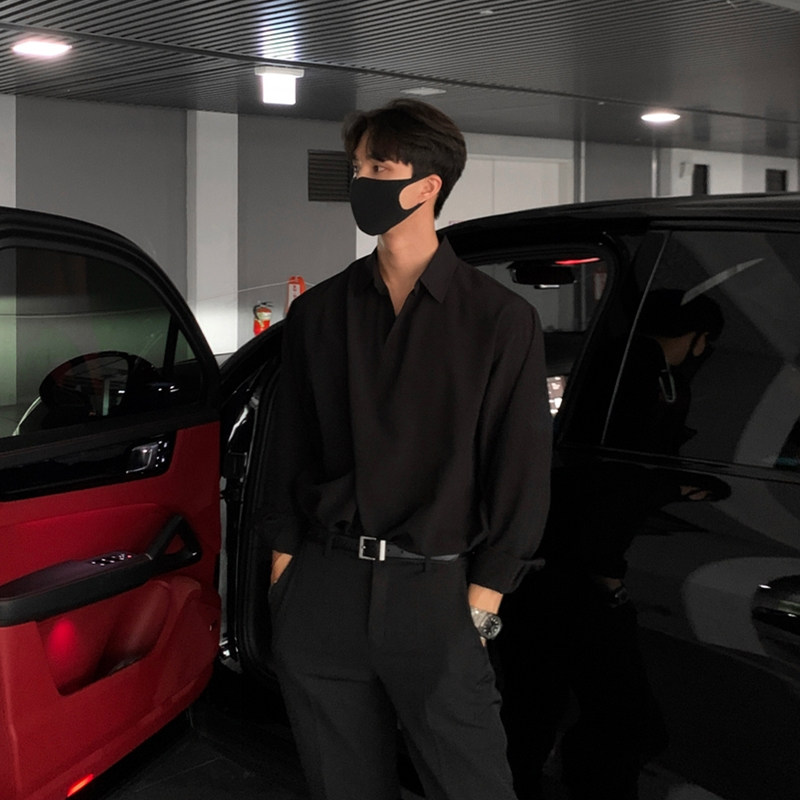 那不勒斯衬衫西装内搭高级感痞帅v领衬衣男春秋成熟稳重男装外套