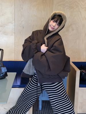 美式覆古彷貂毛连帽座山雕棉服女款冬季加厚保暖情侣棉衣外套夹克