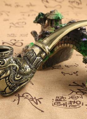 仿古玩铜器工艺品黄铜龙头烟嘴烟斗黄铜雕铸件烟具工艺品收藏摆件