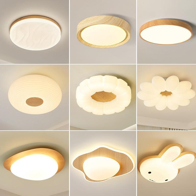 卧室灯日式复古侘寂风木纹吸顶灯鹅卵石简约现代阳台主卧中山灯具