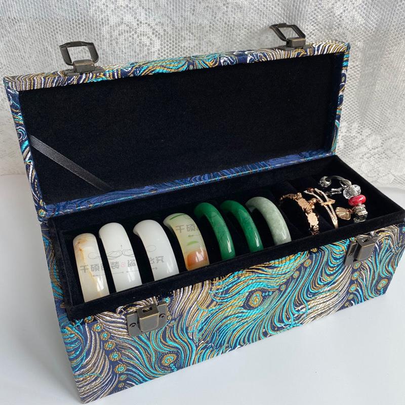 12位锦布手镯收纳箱子金银手镯家用玉镯收纳盒复古花纹手镯盒10位