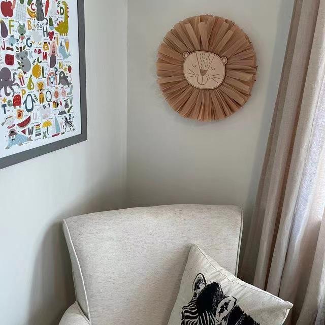 ins北欧编织卡通小号狮子老虎稻草人草编家居壁挂墙饰道具