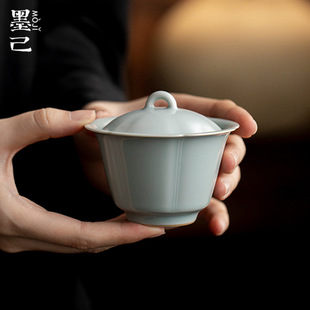 墨己耀州窑天青陶瓷盖碗功夫茶具家用防烫手工泡茶碗仿古文人盖碗