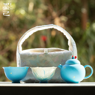 墨己户外旅行茶具便携包收纳手绘兰花一壶两杯茶具套装出差旅游装