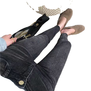 薄绒小脚牛仔裤女九分2023秋冬新款紧身显瘦百搭高腰弹力铅笔裤子