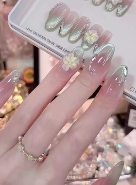 冰冻茉莉花猫眼雕花美甲穿戴甲