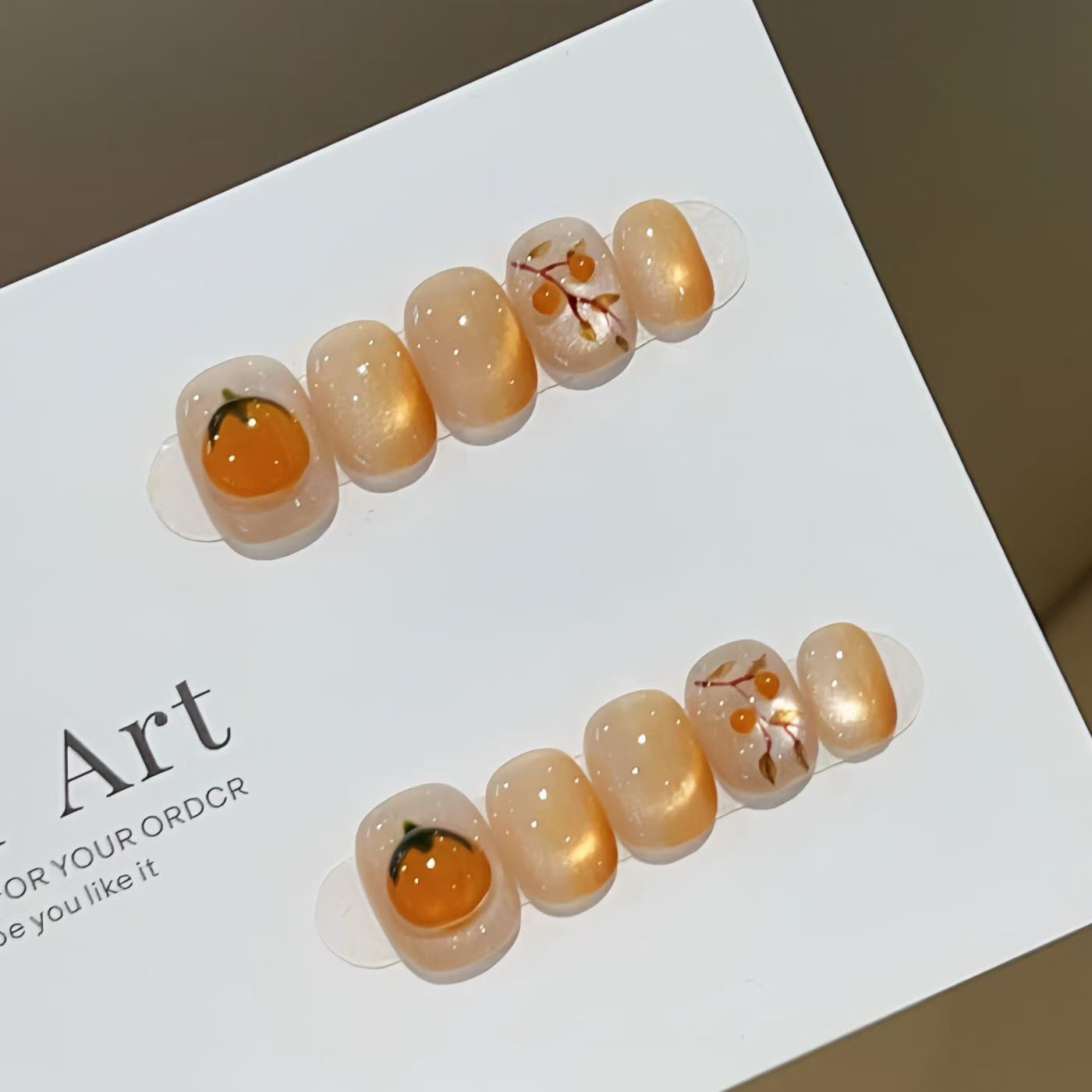 柿柿如意立体可爱新款柿子纯手工猫眼穿戴甲美甲可拆卸显白短款