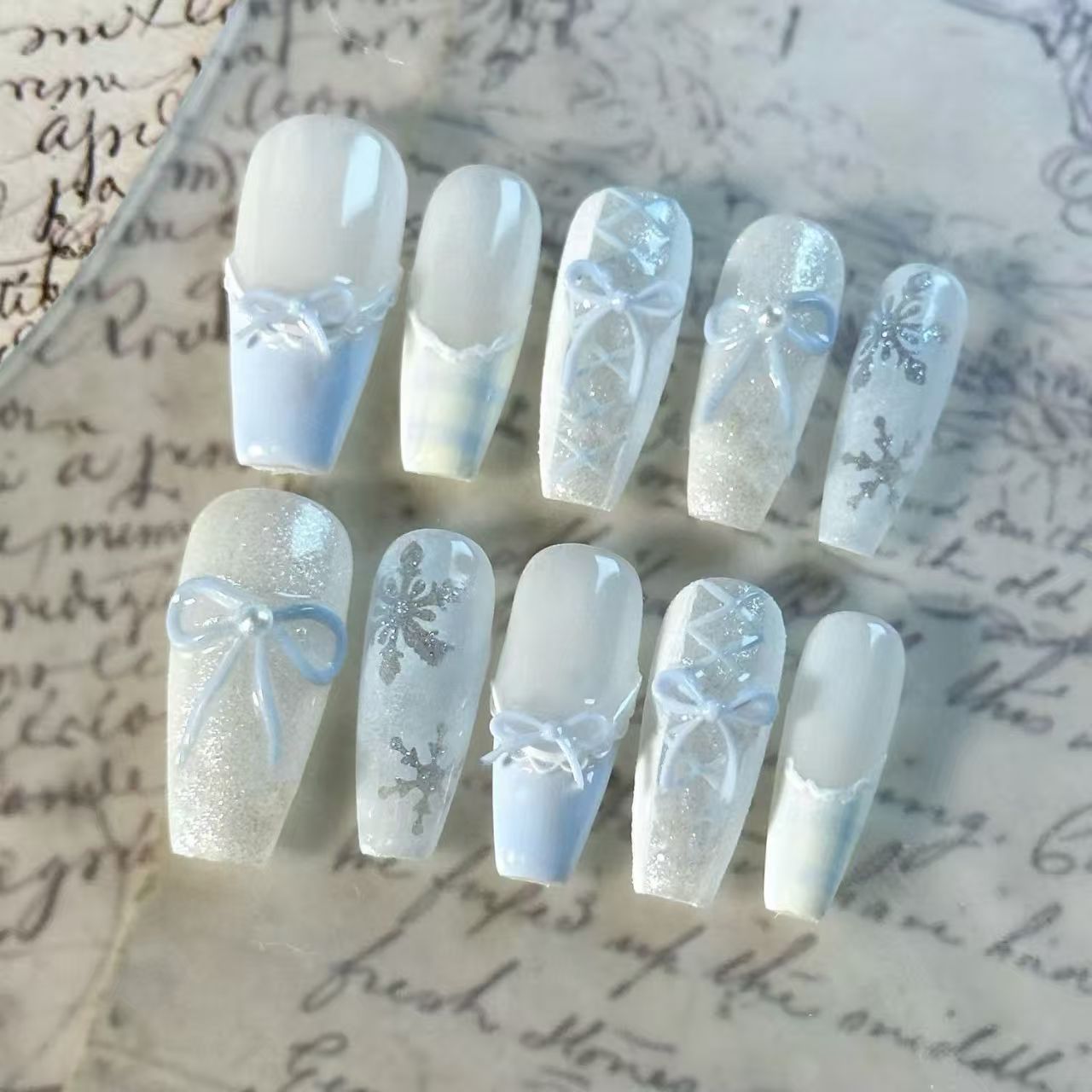 冬季霜雪半手工穿戴甲