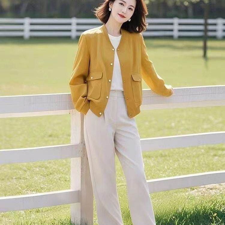 小香风休闲夹克纯色短款外套春秋