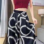 百搭显瘦阔腿裤 女夏季 薄款 时尚 老钱风松弛感度假风直筒印花裤 子