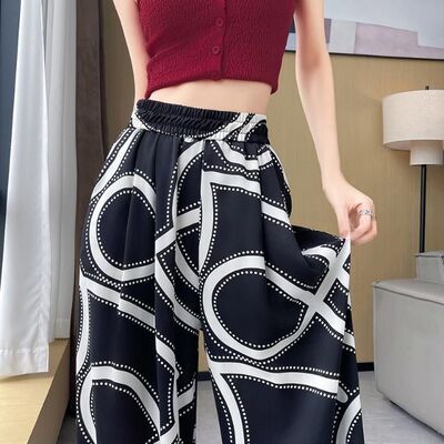 老钱风松弛感度假风直筒印花裤子