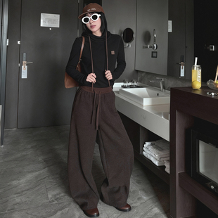 慵懒显瘦保暖休闲裤 卫裤 女秋冬抽绳阔腿裤