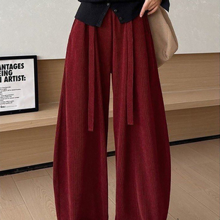 加绒休闲裤 慵懒风阔腿裤 女秋冬高腰垂感弯刀裤