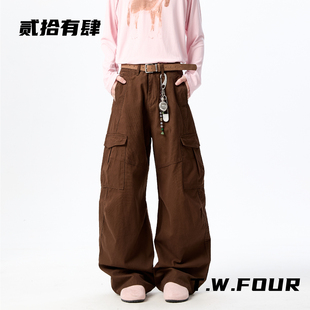 【T.W.贰拾有肆】美式工装风多口袋阔腿裤宽松直筒休闲裤垂感长裤
