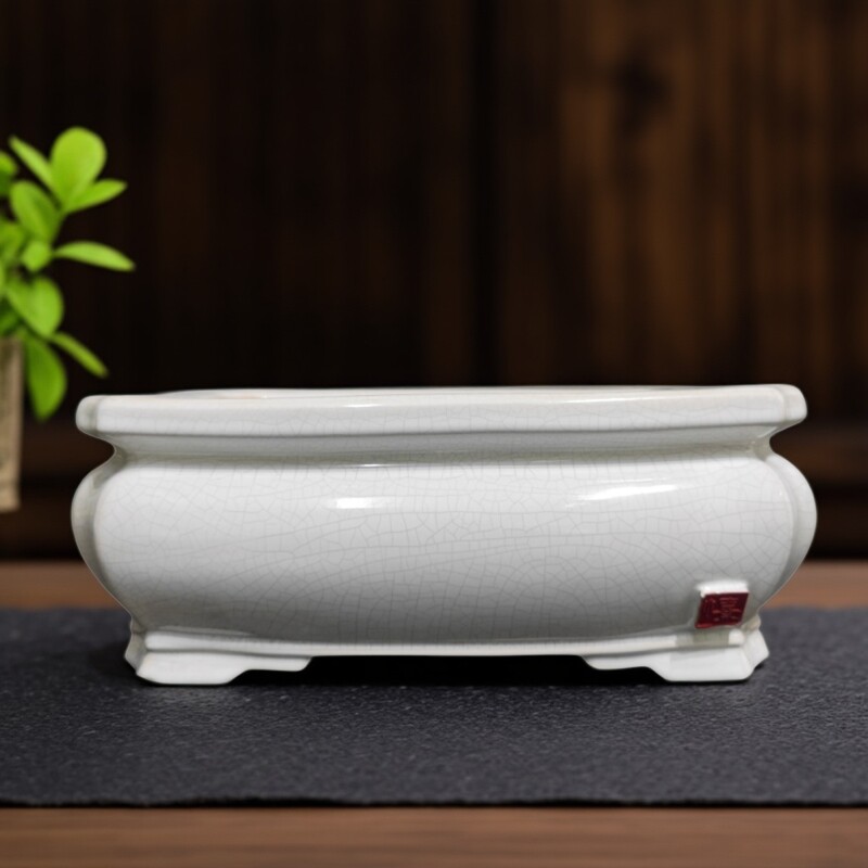 汝窑冰裂高脚长方形盆景多肉窑变复古宋瓷透气家居盆栽特大号花盆