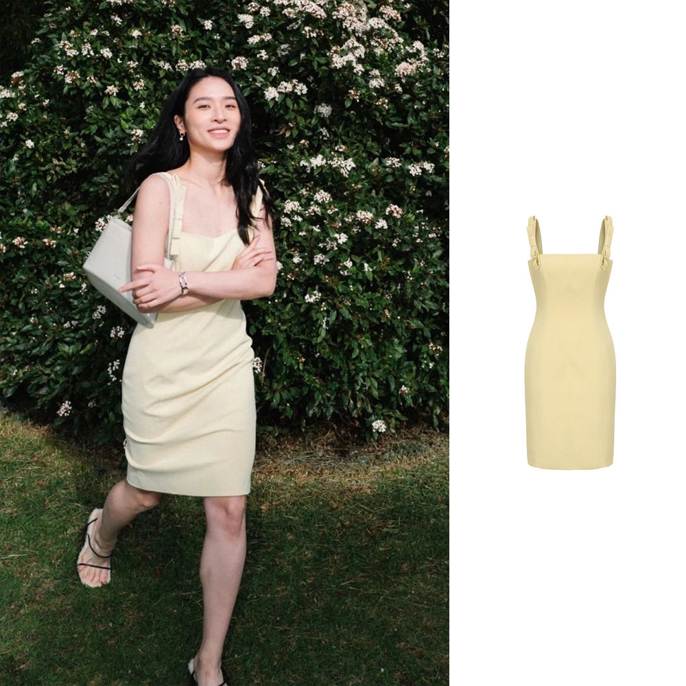 蝴蝶结简约纯色连衣裙小众长裙