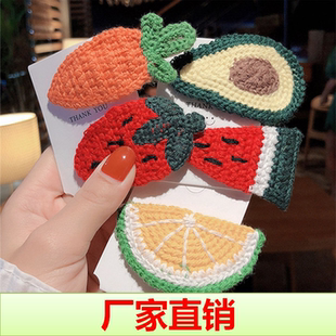 韩版泫雅秋冬毛线针织发夹可爱儿童宝宝手编水果发卡卡通发饰BB夹