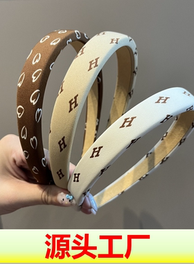 韩系灰色高级感发箍女字母爱心高颅顶加厚洗脸头箍时尚气质发卡