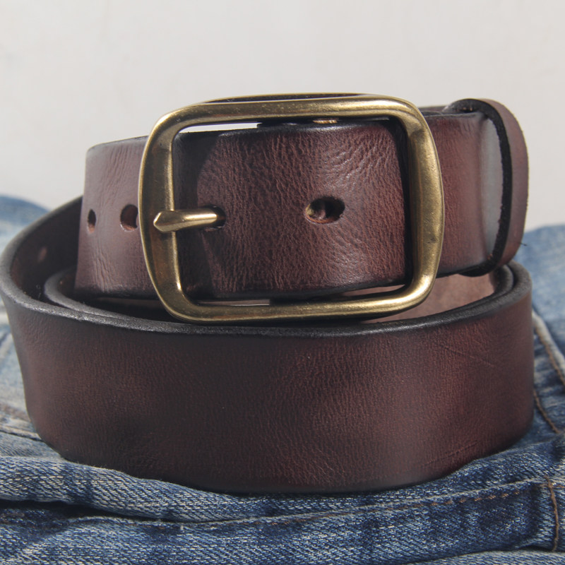 皮带男头层纯牛皮复古裤带休闲中年青年真皮男士牛仔裤腰带铜扣软