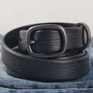 皮带黑色 腰带女简约复古百搭窄头层纯牛皮细款 2023新款 真皮牛仔裤
