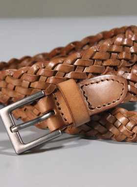 2cm女士皮带真皮细款 编织装饰配裙子头层纯牛皮免打孔牛仔裤腰带