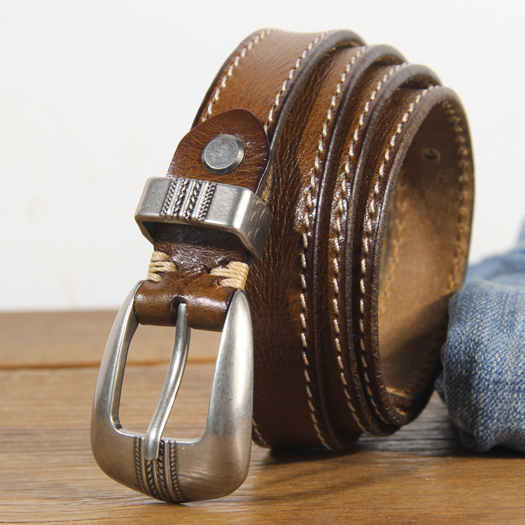 女皮带头层牛皮个性复古细款腰带