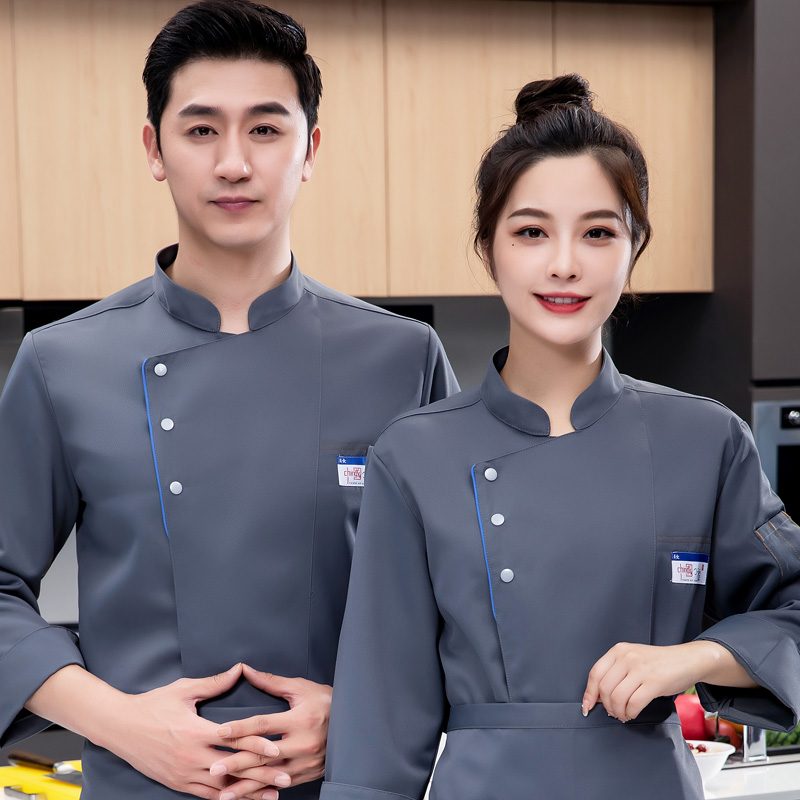 面包房灰色烘焙工作服长袖裱花师秋冬上衣饭店后厨烹饪制服印绣字