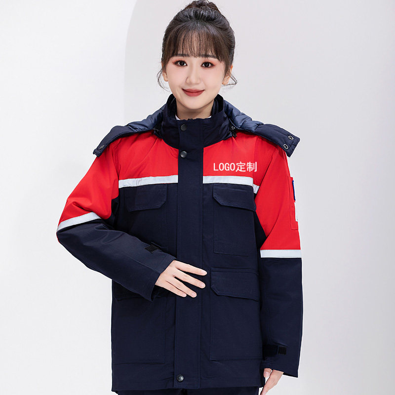 拼色棉服多兜防静电加厚可拆卸工装棉袄活里活面反光棉衣定制logo