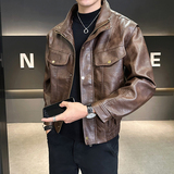 模特2026年春装男士机车皮衣PU皮夹克外套6016P135黑色，男装夹克，电商D227