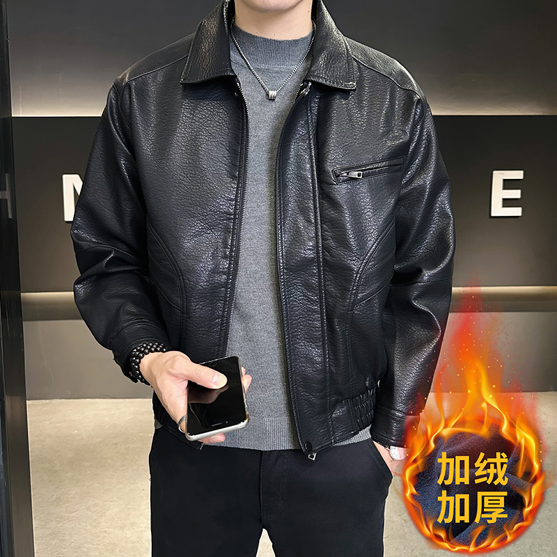 模特男士机车加绒皮衣PU皮夹克6020（8020加绒款）P145黑色，男装皮衣，电商D227