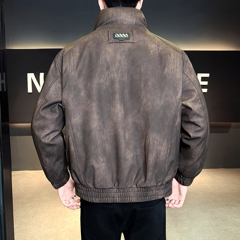模特标50绒2025冬季白鸭绒立领皮羽绒服25189P225黑色,男装羽绒服,电商D227