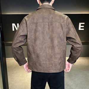 模特 2025年秋装男士机车皮衣PU皮夹克外套 5818 加绒款 P150 黑图片