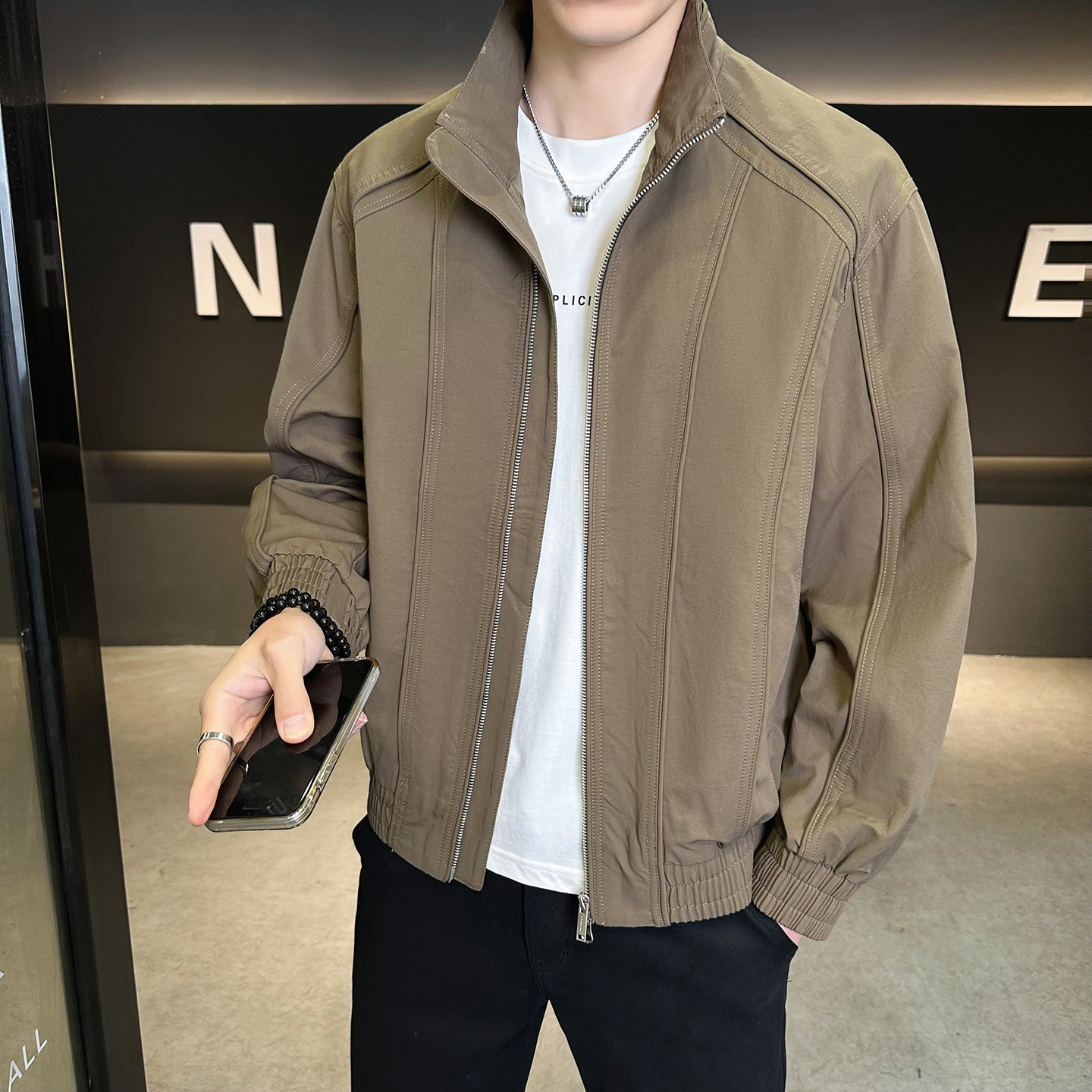 模特2026春装新款立领夹克衫5838P125黑色可穿到200斤,男装夹克,电商D227