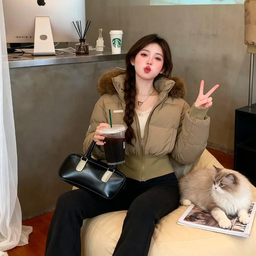 新款棉服女短款冬季大毛领外套厚