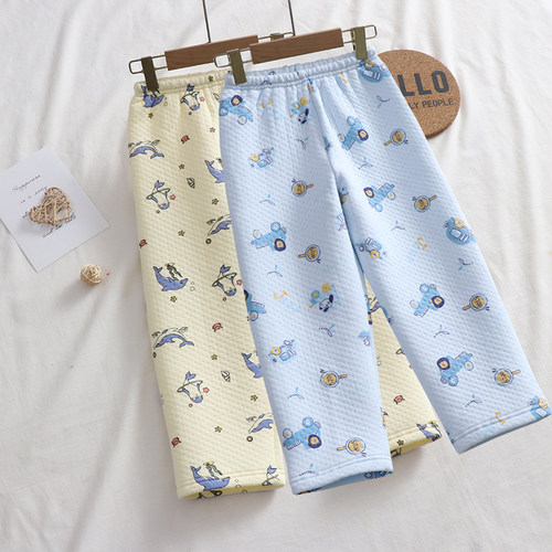 纯棉睡裤男童空气棉夹棉保暖款