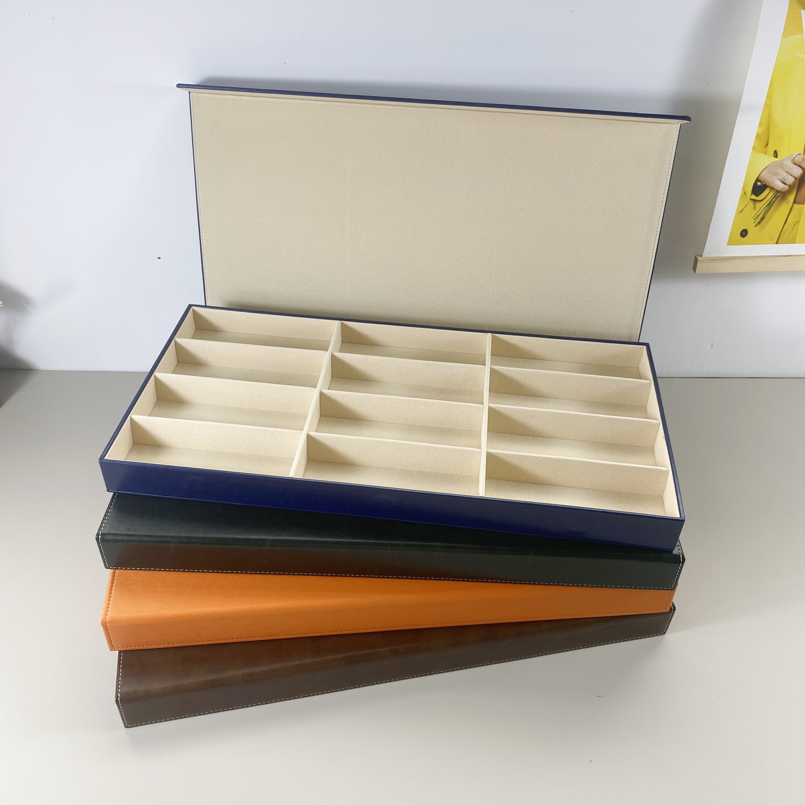 眼镜店太阳镜12格高档皮革收纳盒光学眼镜展示道具墨镜陈列架货架