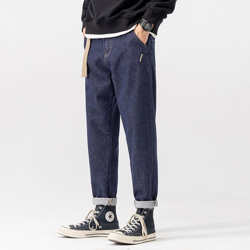 男士牛仔裤直筒宽松棉弹休闲潮牌百搭九分裤2024春季新款9分裤子