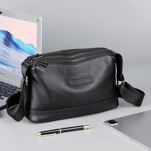 真皮斜挎包男士单肩包2025新款横款商务牛皮男包百搭潮牌软皮背包