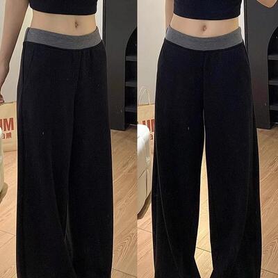 L66263大码女秋季显瘦休闲裤胖mm梨型身材遮胯阔腿卫裤拖地裤