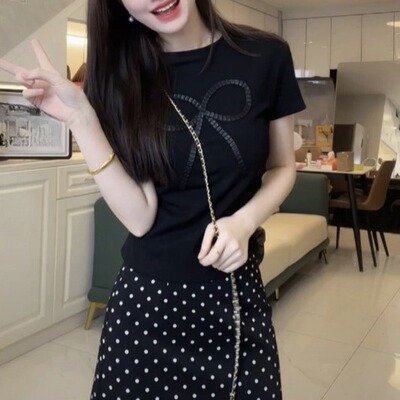 L6258 波点半身裙春夏季胖妹妹mm高腰遮胯显瘦中长款a字裙+上衣