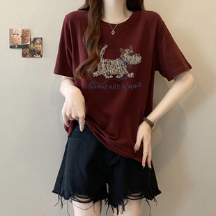 O-33658实拍夏装新款胖mm大码女卡通印花设计感圆领正肩短袖T恤
