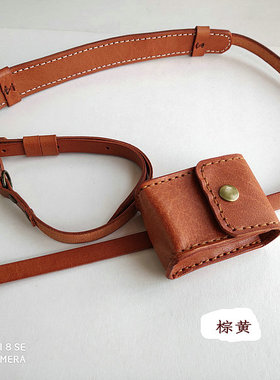 全手工制作\头层牛皮复古单反可调节相机带\真皮相机背带\棕黄色