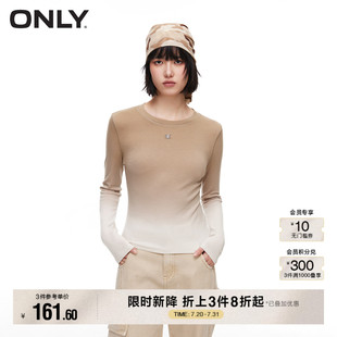124102016 ONLY夏季 渐变显瘦修身 弹力圆领长袖 正肩T恤女