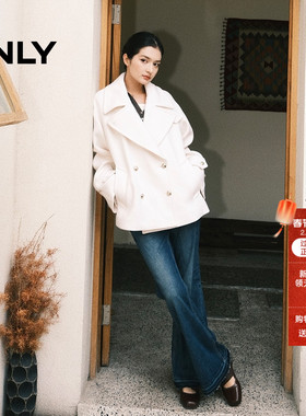 【秀场同款】ONLY2025冬季新款宽松显瘦平驳领落肩毛呢大衣外套