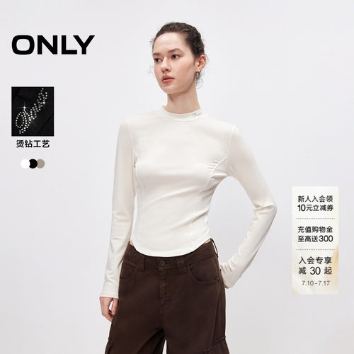 ONLY烫钻半高领显瘦T恤上衣