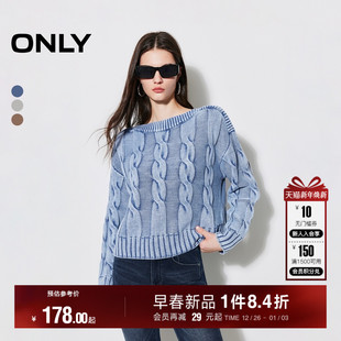 女 落肩针织衫 124413024 百搭显瘦一字领长袖 ONLY冬季