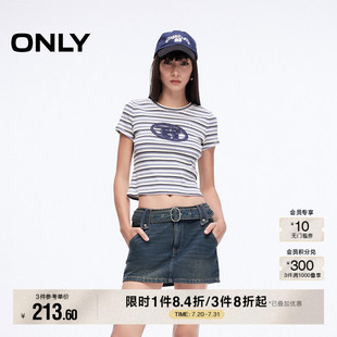 新款 ONLY2025夏季 复古辣妹风腰带低腰显瘦A字牛仔裙短裙半身裙女