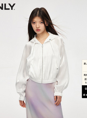 ONLY春季时尚潮酷休闲百搭蝙蝠袖光泽感短款连帽薄外套女